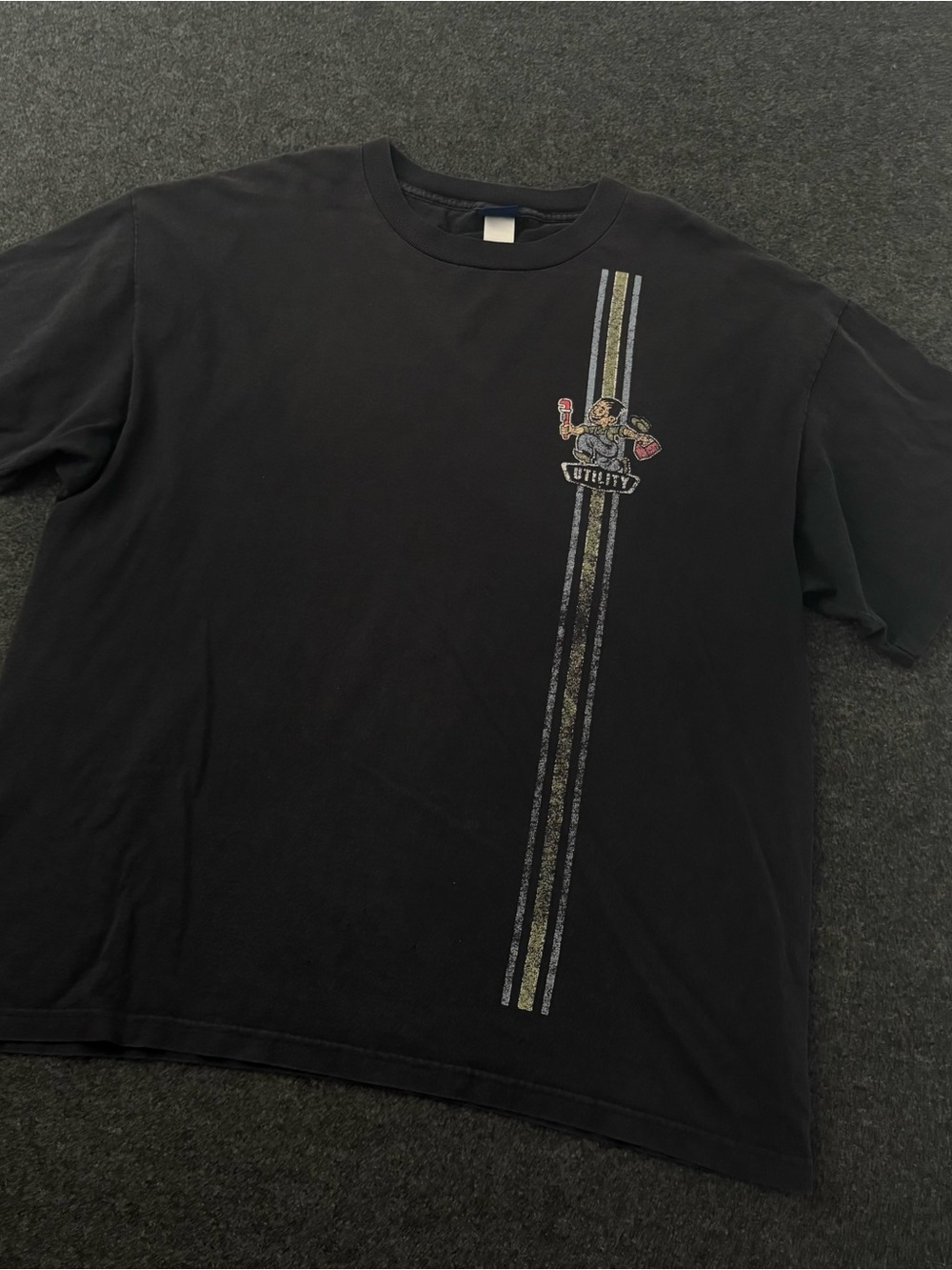 Vintage Single Stitch Men’s XL Faded Black Utility Graphic Tee USA Made Cotton